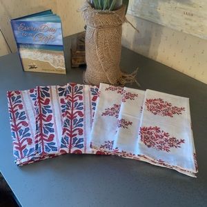 Pier1, NEW NEVER USED napkins, 3 of each pattern 2 patterns RED BLUE and WHITE.